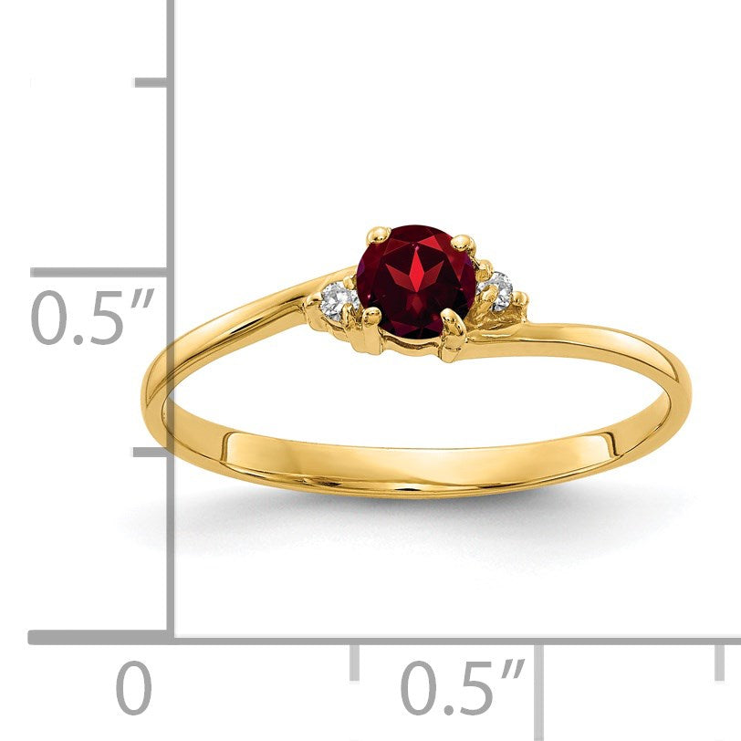14k 4mm Round Garnet and AA Diamond Ring