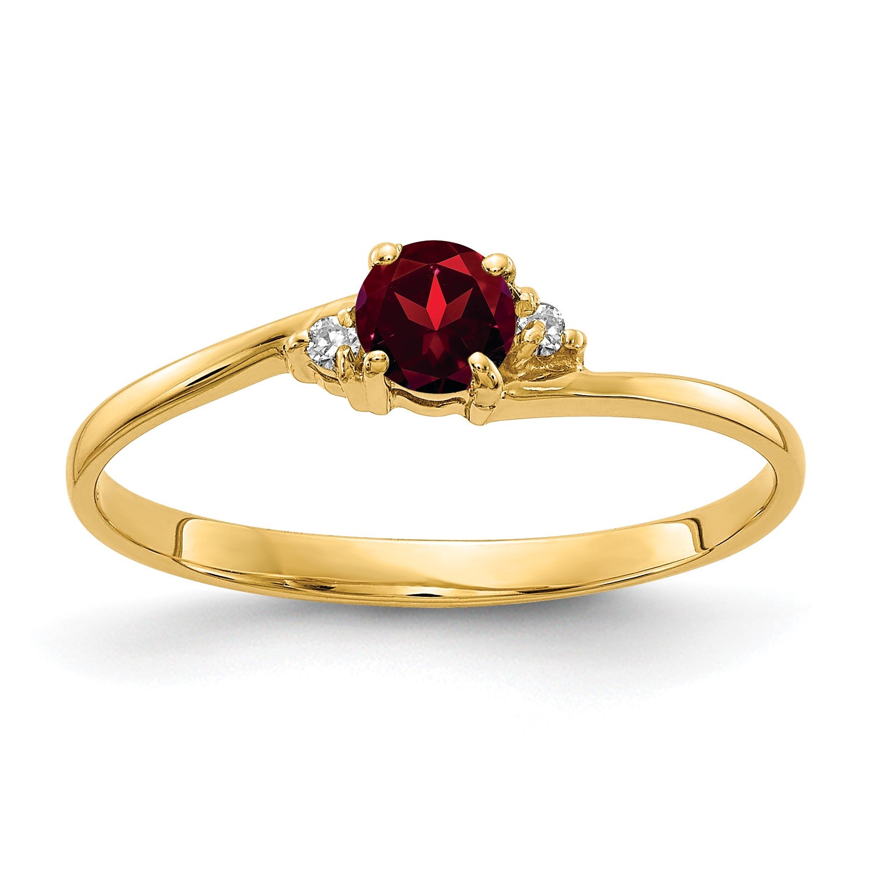 14k 4mm Round Garnet and AA Diamond Ring