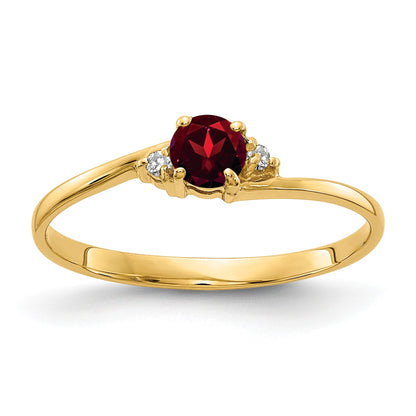 14k 4mm Round Garnet and AA Diamond Ring