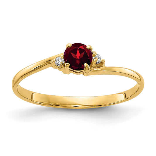 14k 4mm Round Garnet and AA Diamond Ring