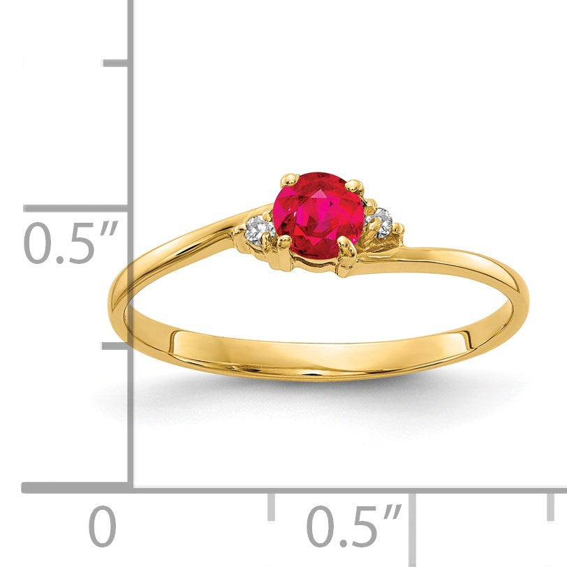 14k 4mm Round Ruby and AA Diamond Ring