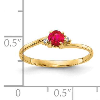 14k 4mm Round Ruby and AA Diamond Ring