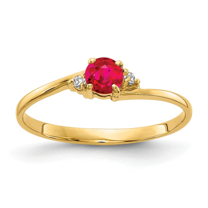 14k 4mm Round Ruby and AA Diamond Ring
