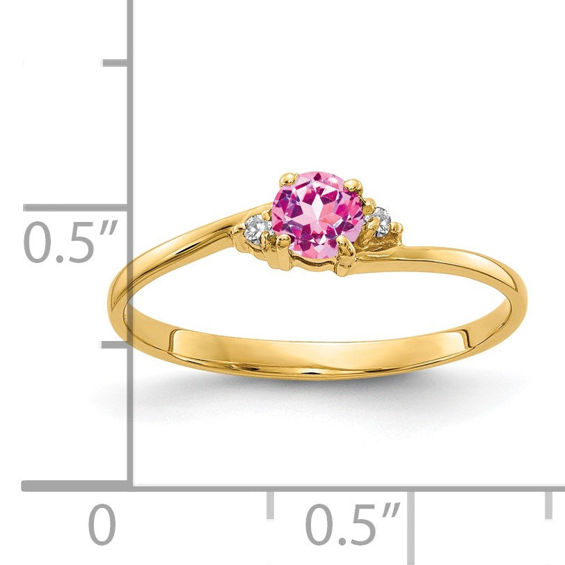 14k 4mm Round Pink Sapphire and AA Diamond Ring