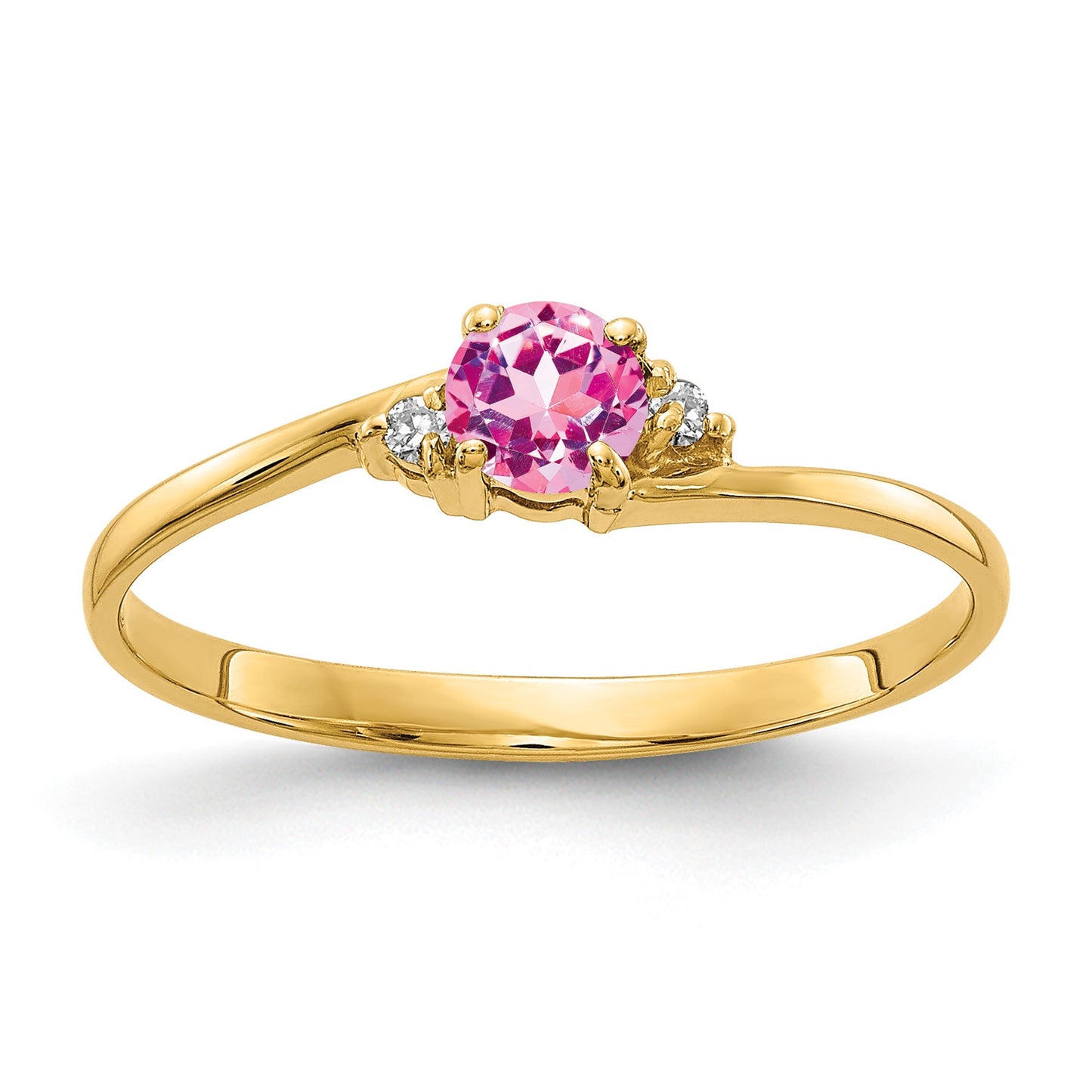 14k 4mm Round Pink Sapphire and AA Diamond Ring
