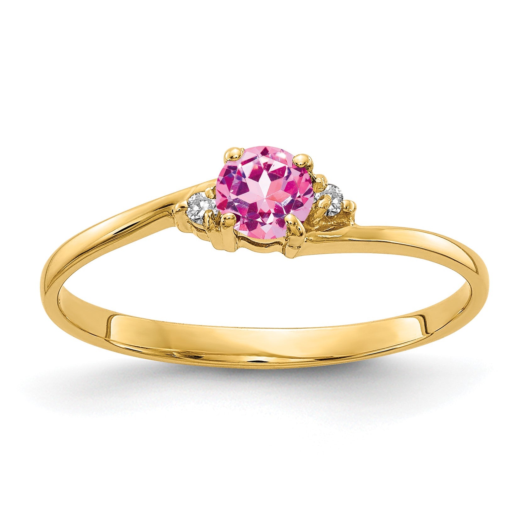 14k 4mm Round Pink Sapphire and AA Diamond Ring