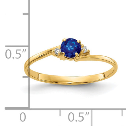 14k 4mm Round Blue Sapphire and AA Diamond Ring