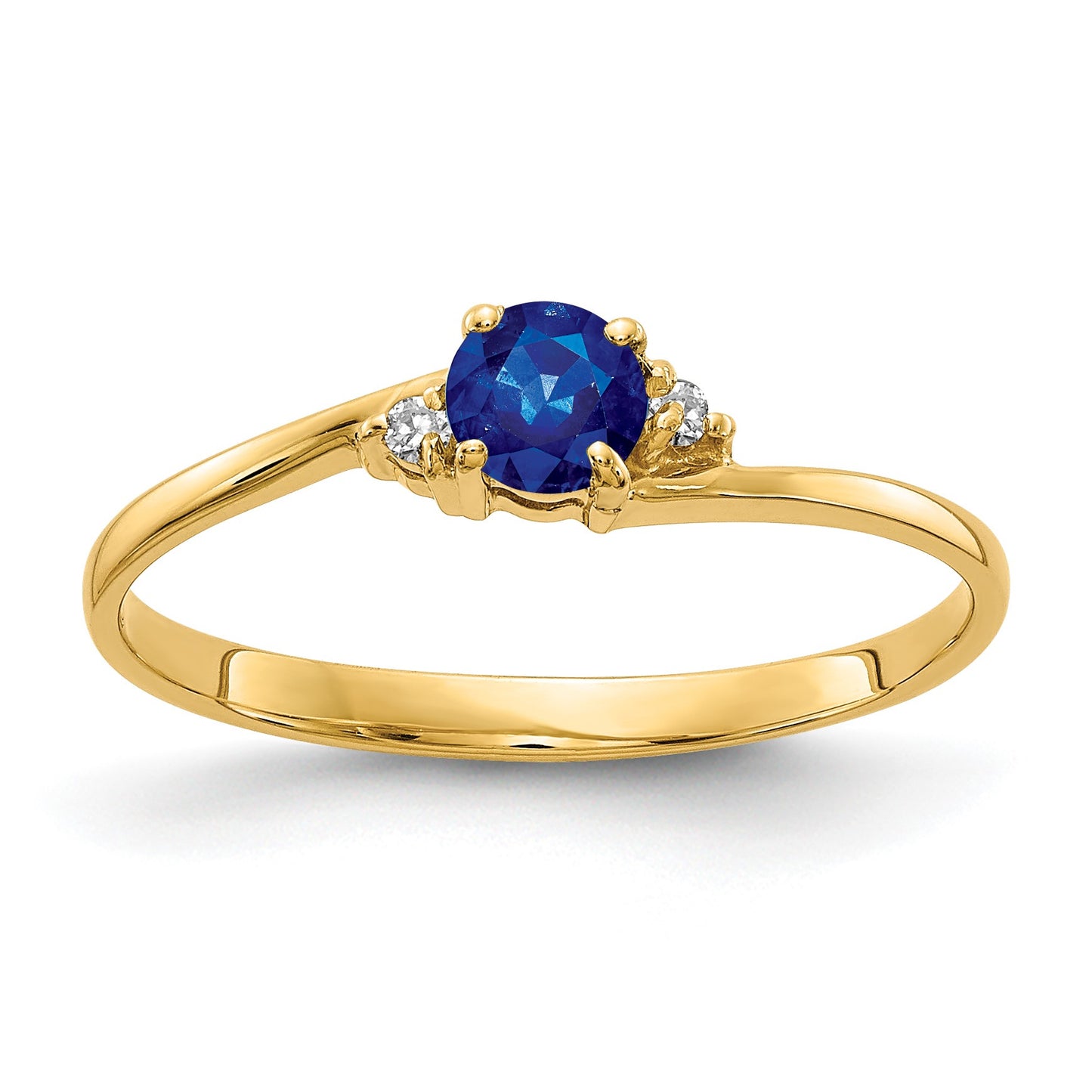 14k 4mm Round Blue Sapphire and AA Diamond Ring