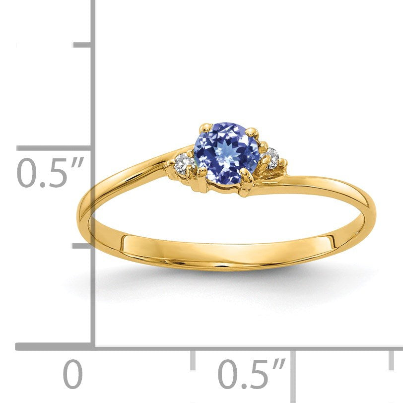 14k 4mm Round Tanzanite and AA Diamond Ring