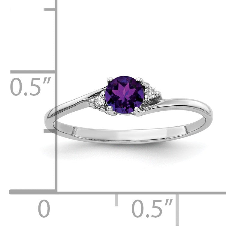 14k White Gold 4mm Amethyst and A Diamond Ring