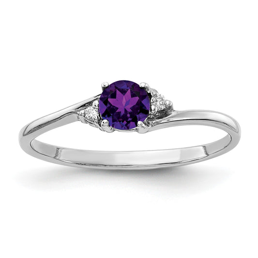 14k White Gold 4mm Amethyst and A Diamond Ring