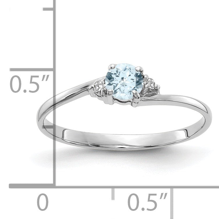 14k White Gold 4mm Round Aquamarine and AA Diamond Ring