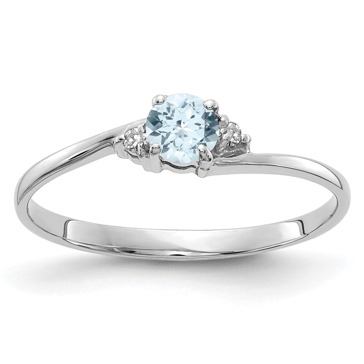 14k White Gold 4mm Round Aquamarine and AA Diamond Ring