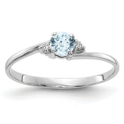 14k White Gold 4mm Round Aquamarine and AA Diamond Ring