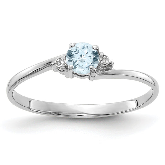 14k White Gold 4mm Round Aquamarine and AA Diamond Ring
