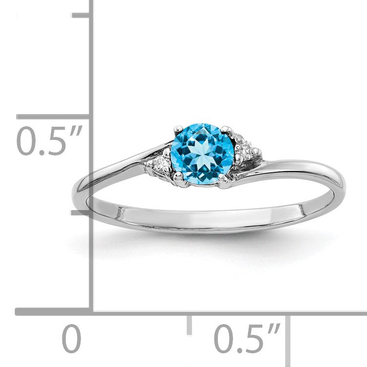 14k White Gold 4mm Blue Topaz and AA Diamond Ring