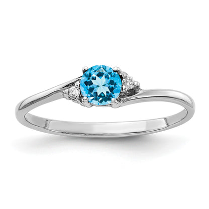 14k White Gold 4mm Blue Topaz and AA Diamond Ring
