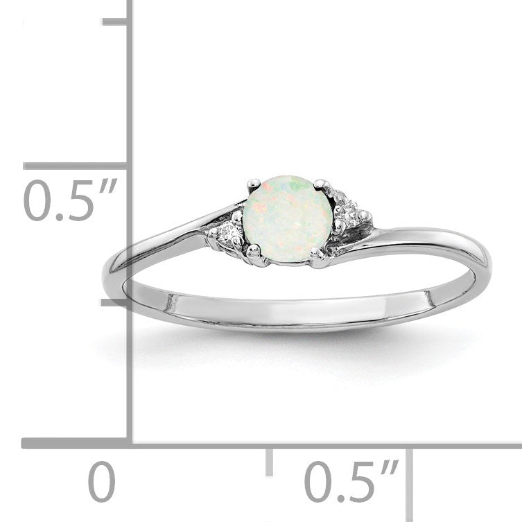 14k White Gold 4mm Round Opal and AA Diamond Ring