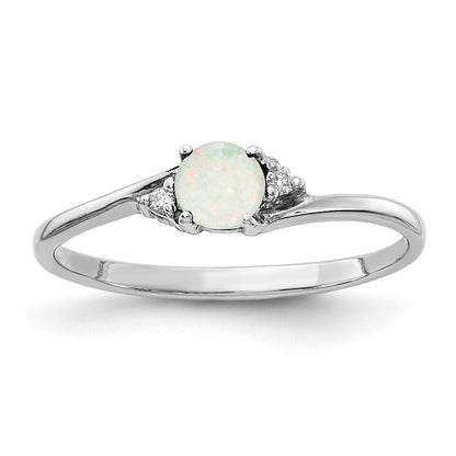 14k White Gold 4mm Round Opal and AA Diamond Ring