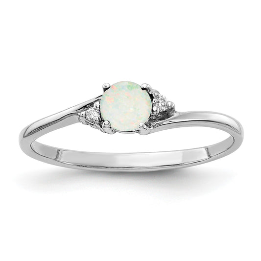 14k White Gold 4mm Round Opal and AA Diamond Ring