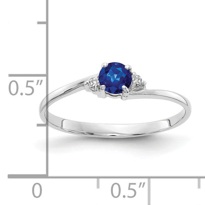 14k White Gold 4mm Round Blue Sapphire and AA Diamond Ring