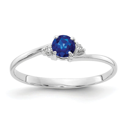 14k White Gold 4mm Round Blue Sapphire and AA Diamond Ring