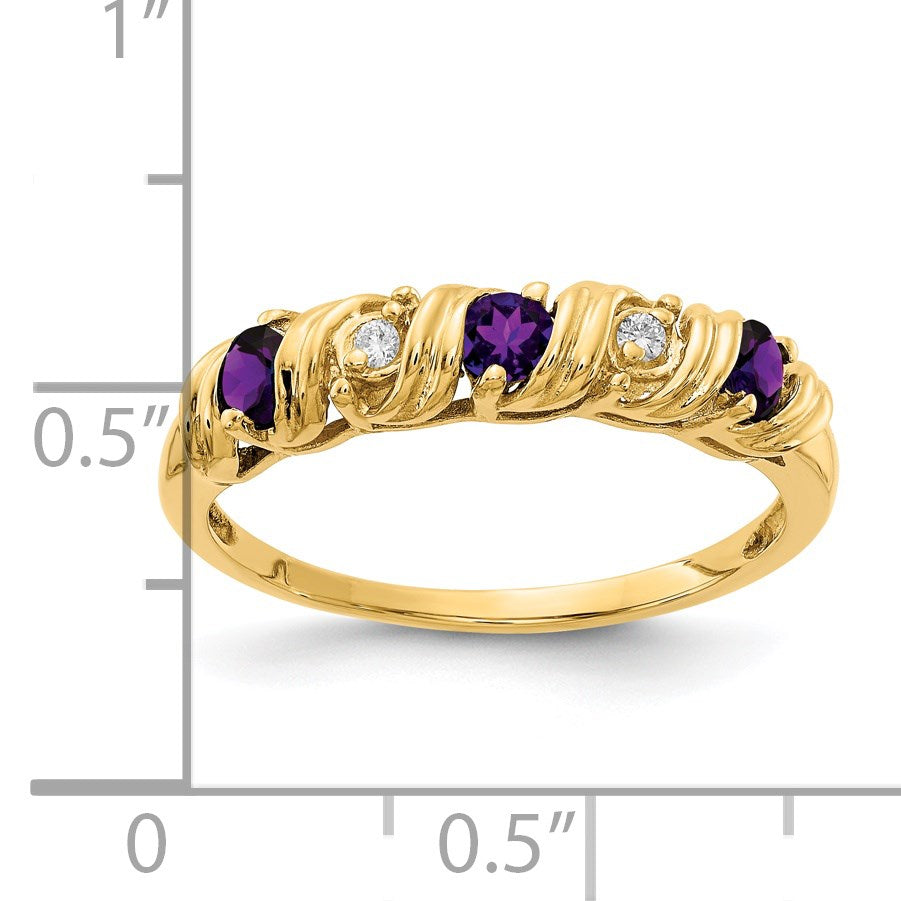 14k 2.75mm Round Amethyst and AA Diamond Twist Ring