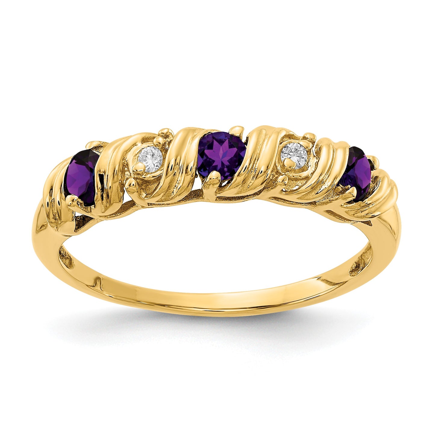 14k 2.75mm Round Amethyst and AA Diamond Twist Ring