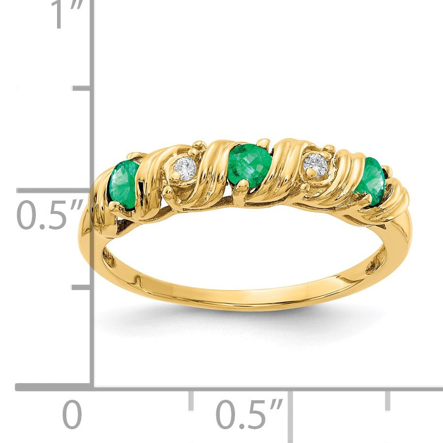 14k 2.75mm Emerald and AA Diamond Twist Ring
