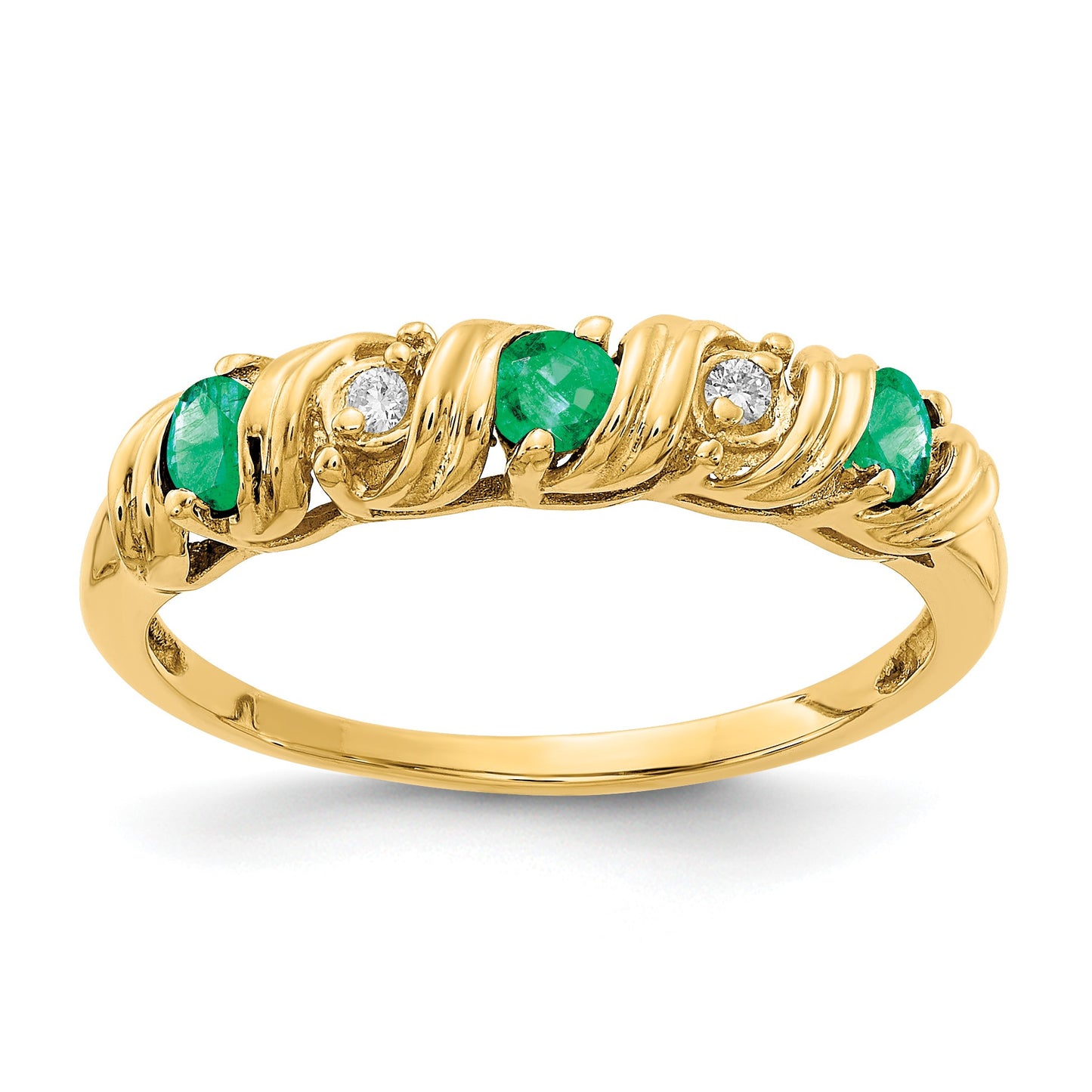 14k 2.75mm Emerald and AA Diamond Twist Ring