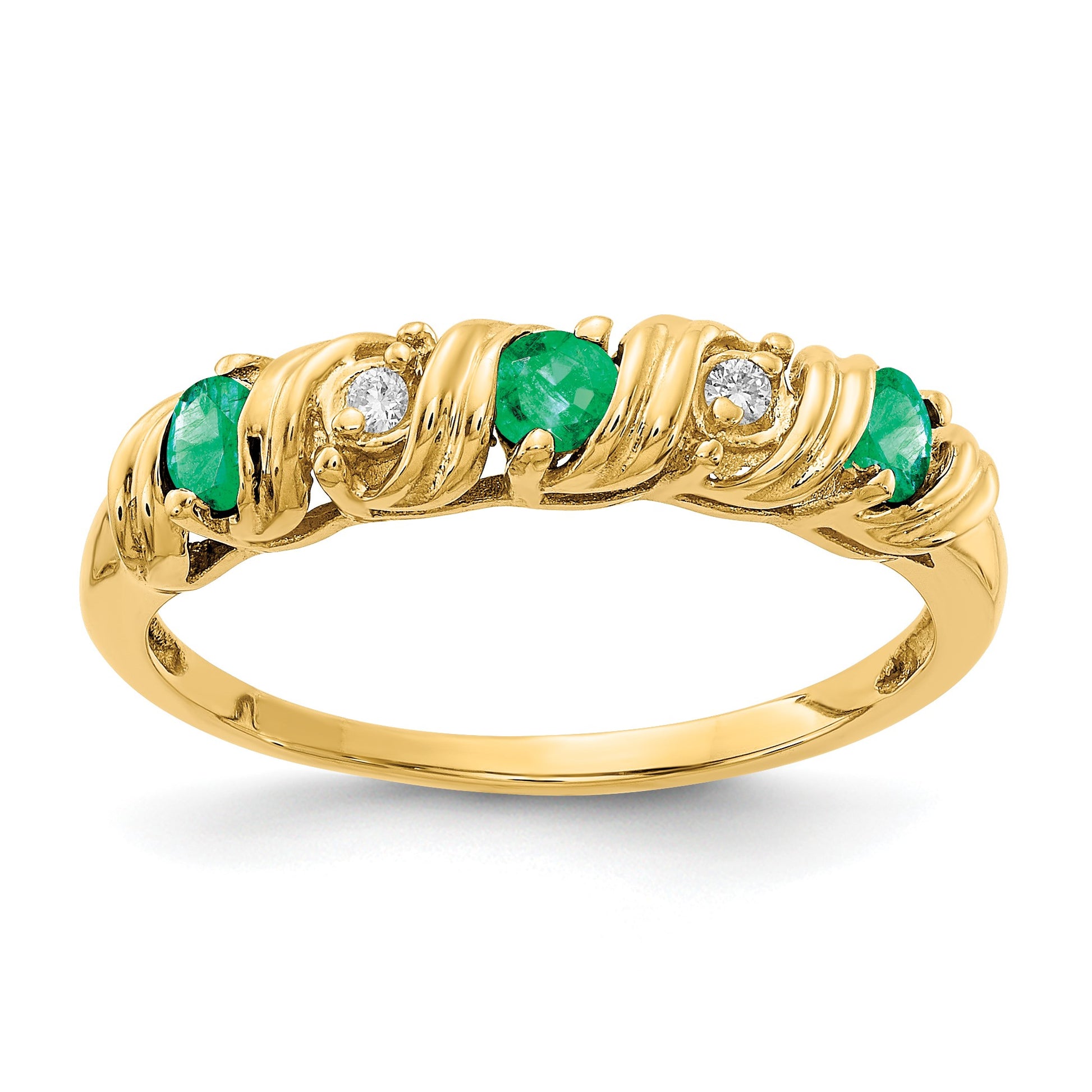14k 2.75mm Emerald and AA Diamond Twist Ring
