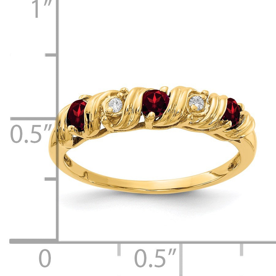 14k 2.75mm Round Garnet and AA Diamond Twist Ring