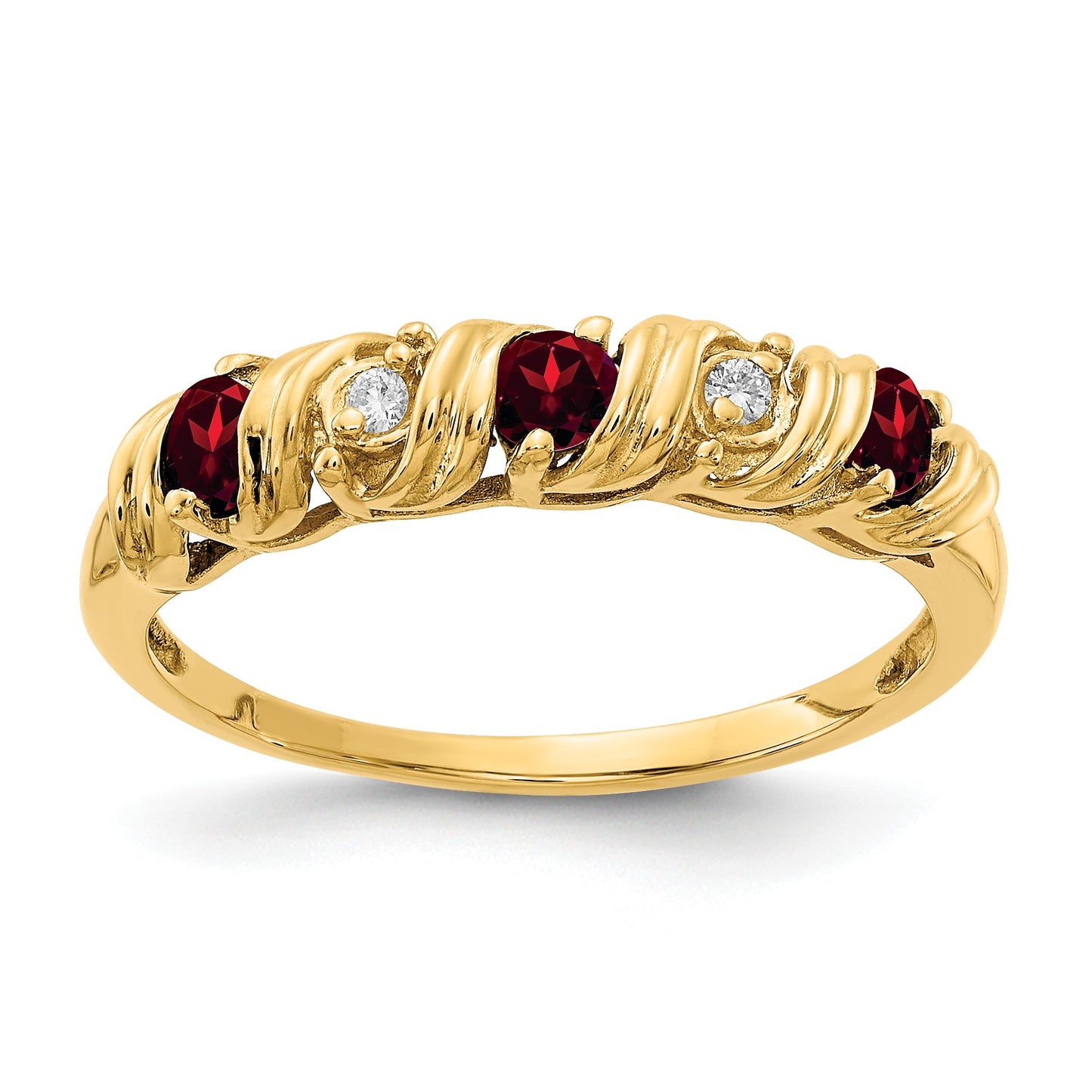 14k 2.75mm Round Garnet and AA Diamond Twist Ring