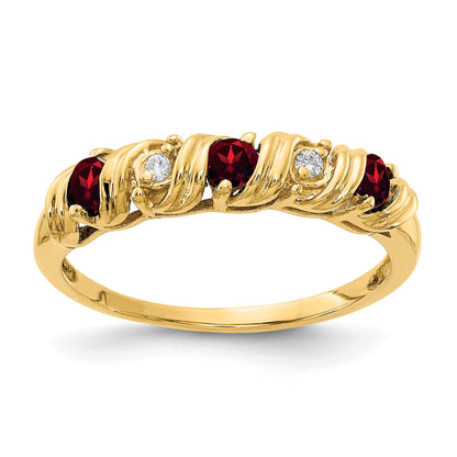14k 2.75mm Round Garnet and AA Diamond Twist Ring