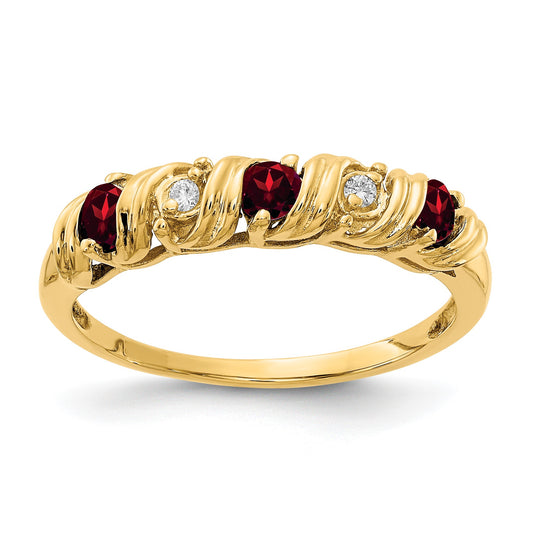 14k 2.75mm Round Garnet and AA Diamond Twist Ring