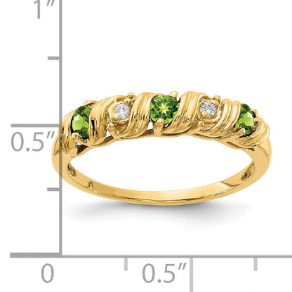 14k 2.75mm Round Peridot and AA Diamond Twist Ring