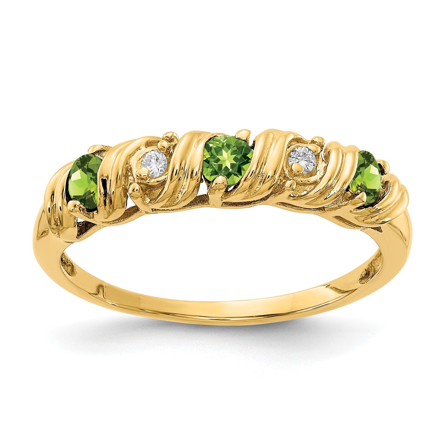 14k 2.75mm Round Peridot and AA Diamond Twist Ring