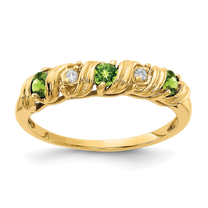 14k 2.75mm Round Peridot and AA Diamond Twist Ring
