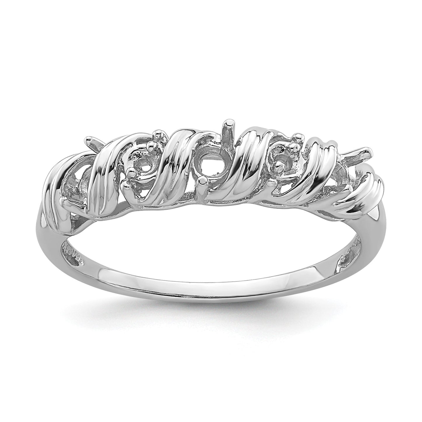 14k White Gold Holds 2-1.4mm and 3-2.75mm Stones Twist Ring Mounting