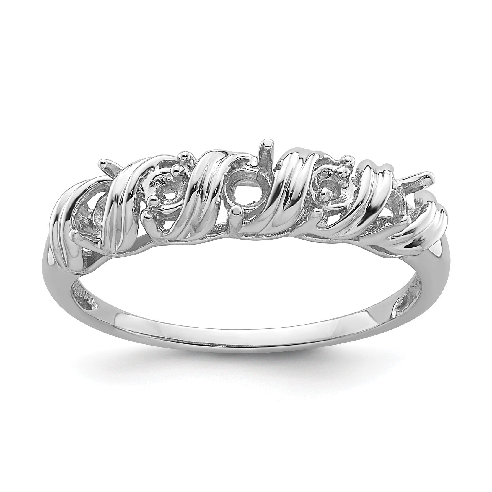 14k White Gold Holds 2-1.4mm and 3-2.75mm Stones Twist Ring Mounting