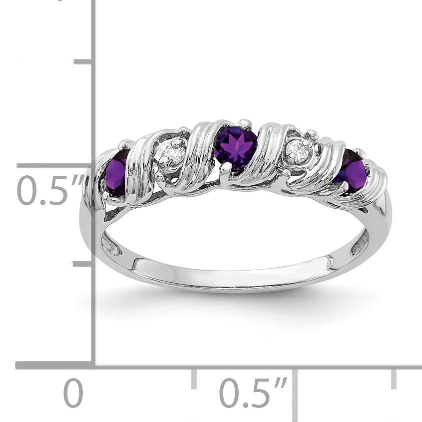 14k White Gold 2.75mm Round Amethyst and AA Diamond Twist Ring