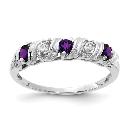 14k White Gold 2.75mm Round Amethyst and AA Diamond Twist Ring