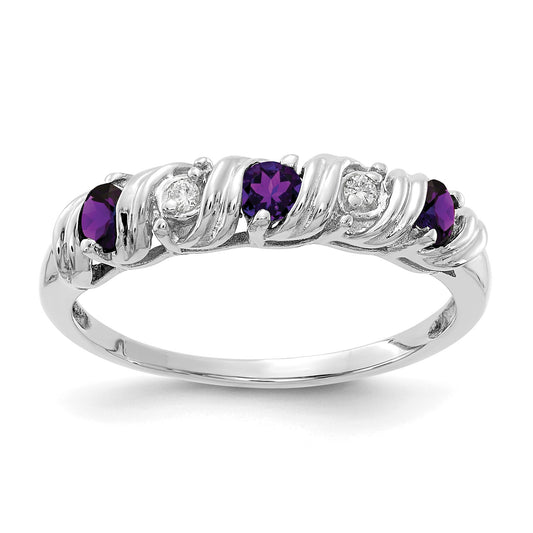 14k White Gold 2.75mm Round Amethyst and AA Diamond Twist Ring