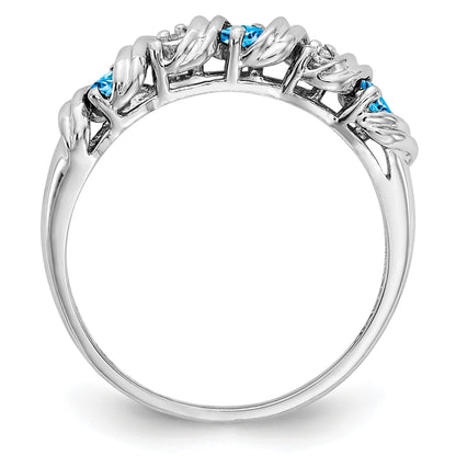 14k White Gold 2.75mm Round Blue Topaz and AA Diamond Twist Ring
