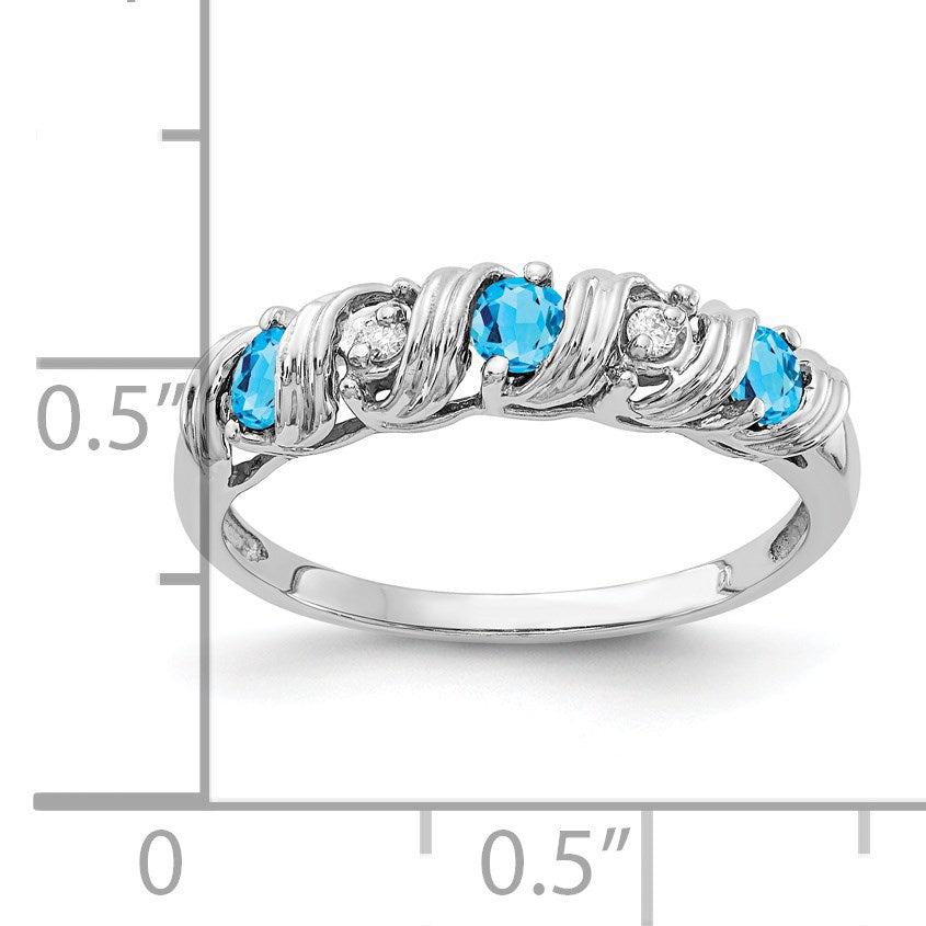 14k White Gold 2.75mm Round Blue Topaz and AA Diamond Twist Ring