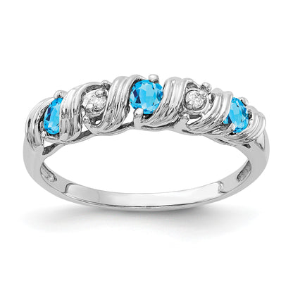 14k White Gold 2.75mm Round Blue Topaz and AA Diamond Twist Ring