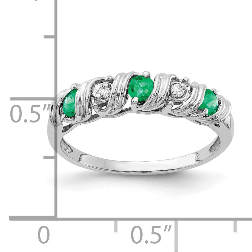 14k White Gold 2.75mm Emerald and AA Diamond Twist Ring