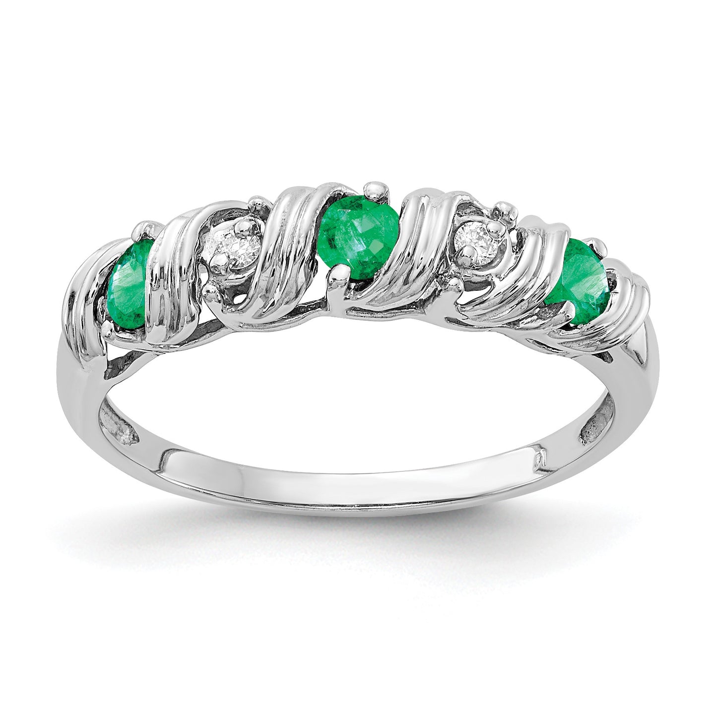 14k White Gold 2.75mm Emerald and AA Diamond Twist Ring