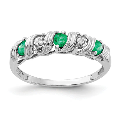 14k White Gold 2.75mm Emerald and AA Diamond Twist Ring
