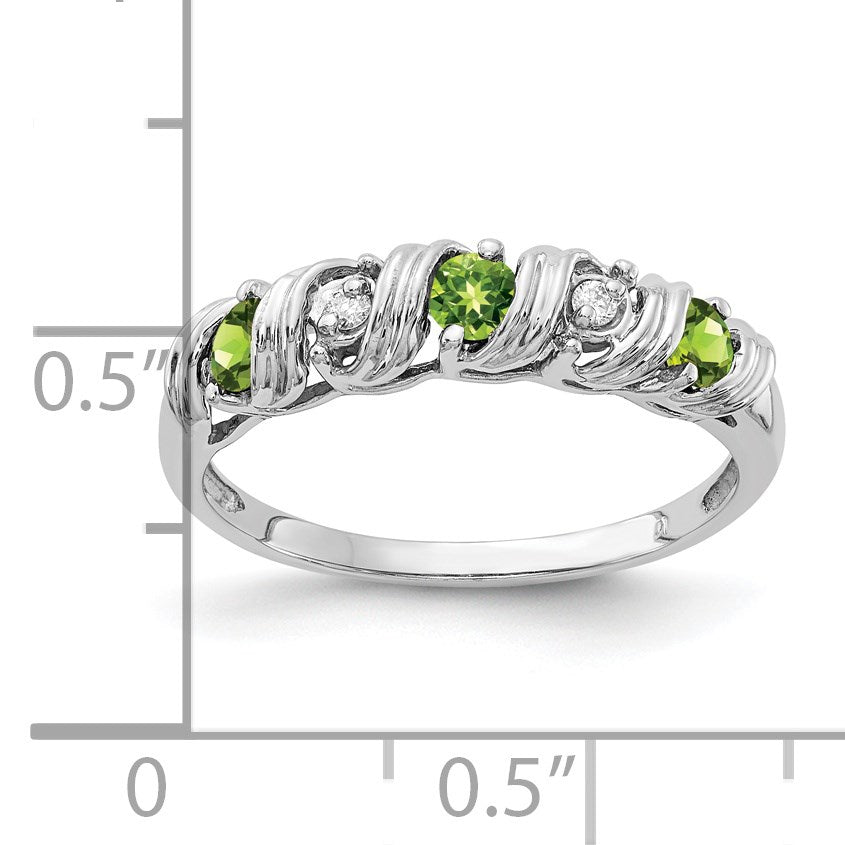 14k White Gold 2.75mm Round Peridot and AA Diamond Twist Ring